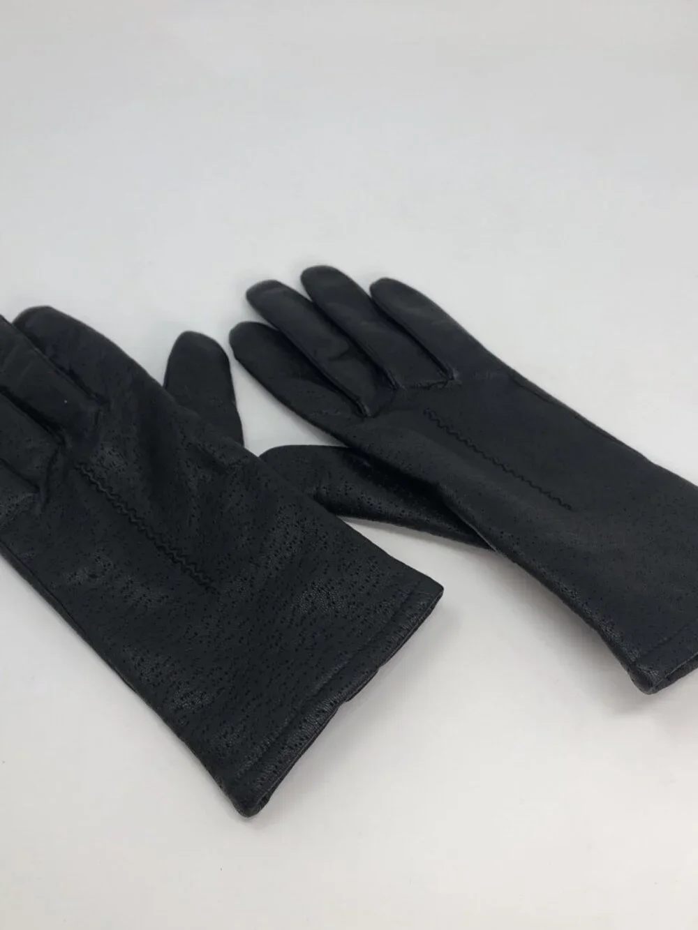 Fownes Gloves Womens 7.5 Medium Black Vintage Leather Fleece Lining Winter Warm*